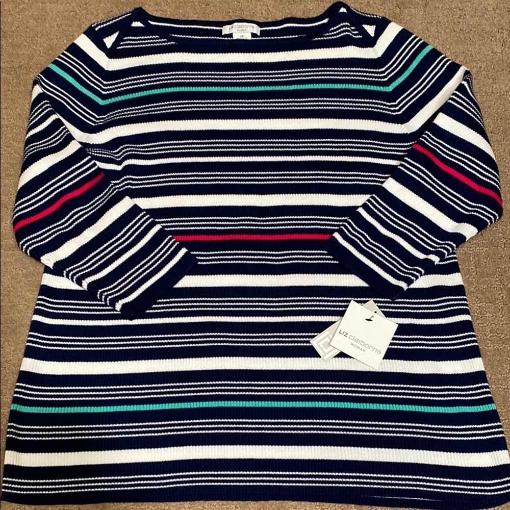 Liz Claiborne Woman Size 2X NWT Multicolor Striped Chunky Knit Sweater